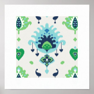 Poster imprimé tribal chic moderne bleu vert ikat motif