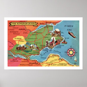 Poster Imprimé vintage d'Écosse de Fife coloré