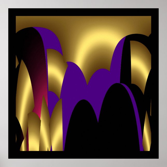 Poster Imprimer Abstrait or rose violet noir (Devant)