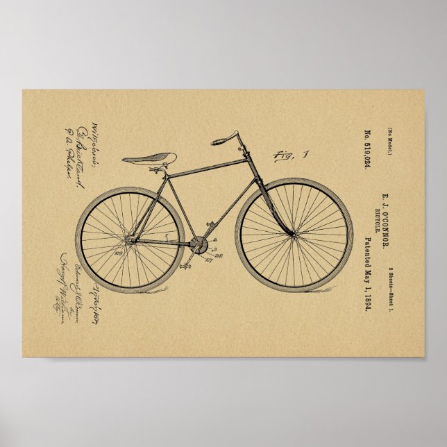 Poster Imprimer Brevet de bicyclette Vintage 1894 (Devant)