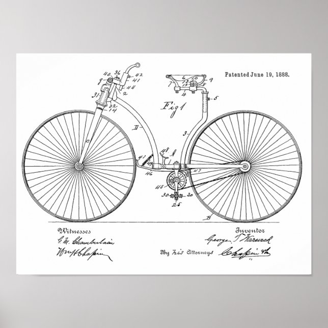 Poster Imprimer Brevet de vélo Vintage 1888 (Devant)