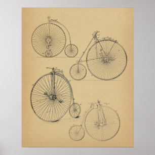 Poster Imprimer Brevet de vélo vintage haute roue