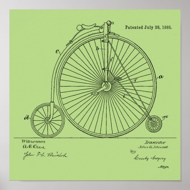 Poster Imprimer Brevet de vélo Vintage haute roue 1885 (Devant)