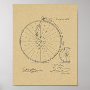 Poster Imprimer Brevet de vélo Vintage haute roue 1886