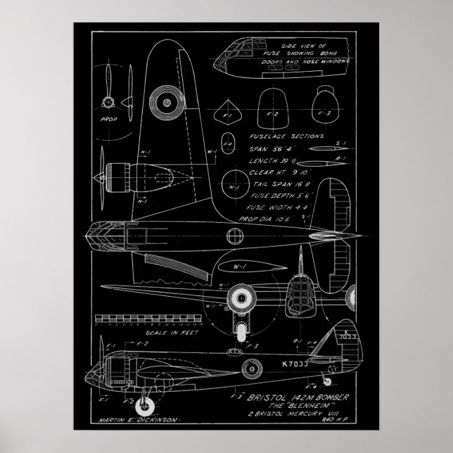 Poster Imprimer Bristol Bomber Art de l'avion 1938 (Devant)