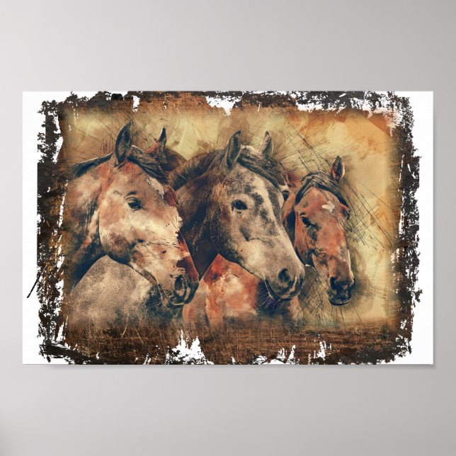 Poster Imprimer Découpage à trois chevaux (Devant)