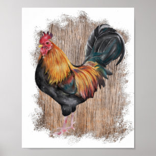 Poster Imprimer Découpage aquarelle du coq de la ferme Sp
