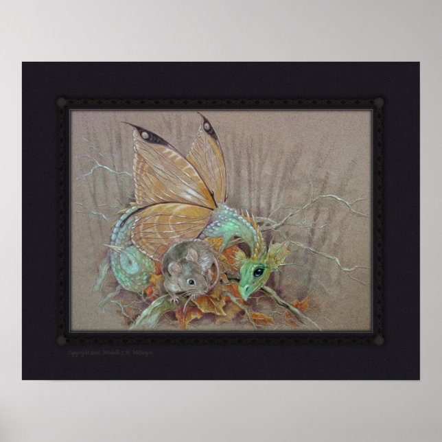 Poster Imprimer - Dragon papillon et souris (Devant)