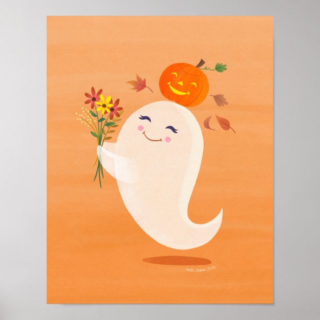 Poster Imprimer Halloween jote Ghost et Fleurs Art (Devant)