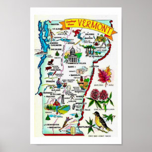 Poster Imprimer la carte vintage du Vermont