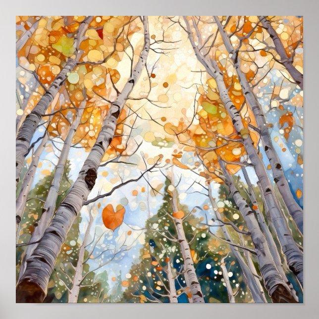 Poster Imprimer la peinture aquarelle de la forêt d'autom (Devant)