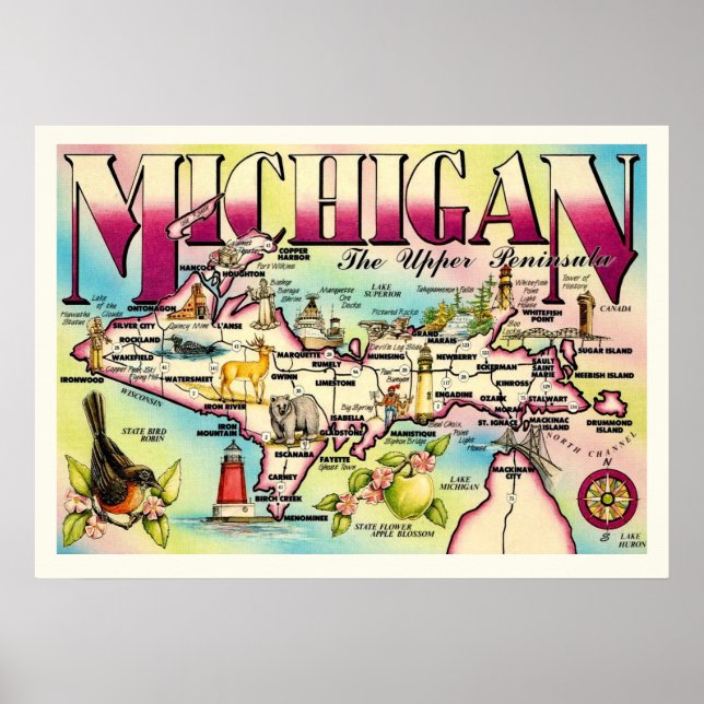 Poster Imprimer la péninsule supérieure du Michigan (Devant)