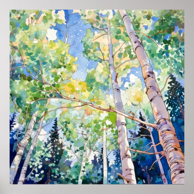 Poster Imprimer l'aquarelle de la forêt (Devant)