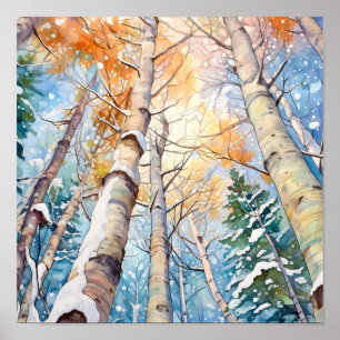 Poster Imprimer l'aquarelle de la forêt