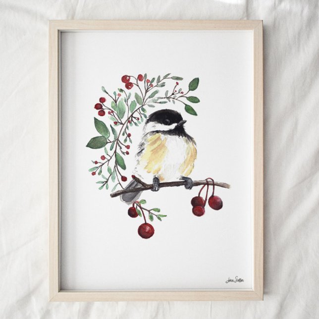 Poster Imprimer l'aquarelle en chickadee (Créateur téléchargé)