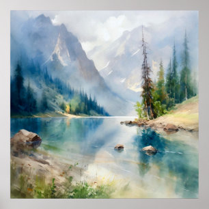 Poster Imprimer l'aquarelle Mountain Lake