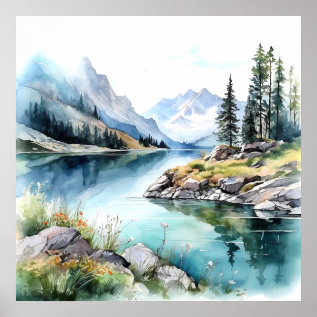 Poster Imprimer l'aquarelle Mountain Lake (Devant)