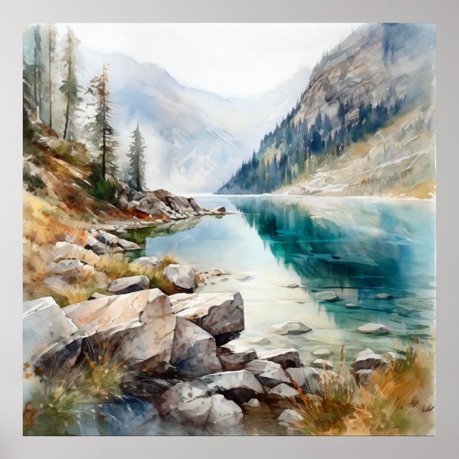 Poster Imprimer l'aquarelle Mountain Lake (Devant)