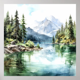 Poster Imprimer l'aquarelle Mountain Lake