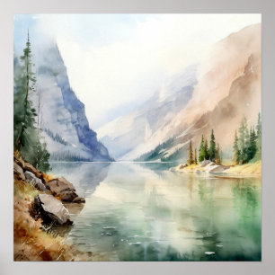 Poster Imprimer l'aquarelle Mountain Lake