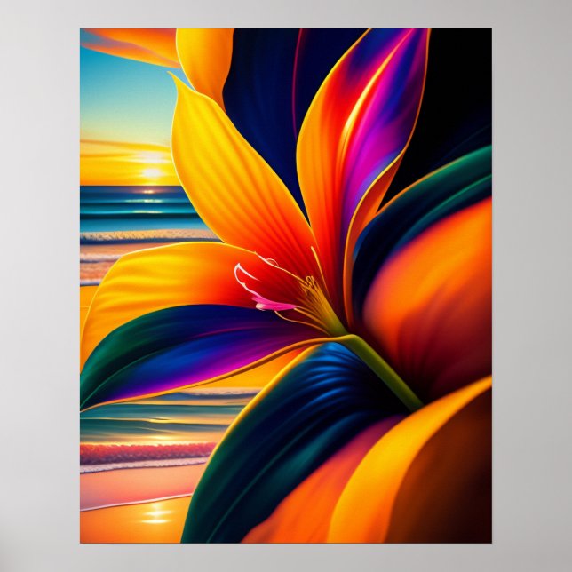 Poster Imprimer l'art des fleurs paradisiaques tropicales (Devant)