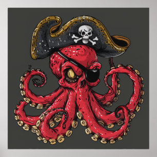 Poster Imprimer l'art octopique rouge surréaliste