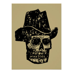 Poster Imprimer le crâne de Cowboy vintage avec le Casque
