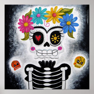 Poster IMPRIMER LE crâne fleuri