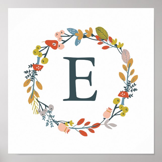 Poster Imprimer le feuillet d'automne Monogram Nursery Ar (Devant)