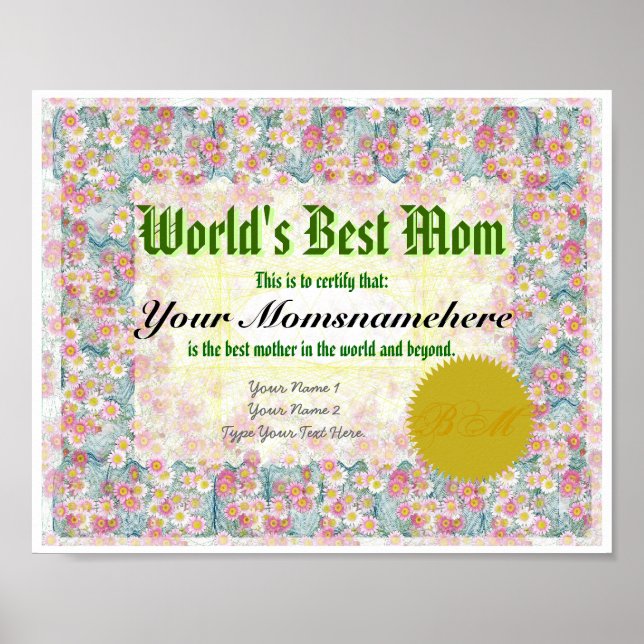 Poster Imprimer le meilleur certificat maman du monde (Devant)