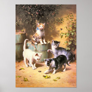 Poster Imprimer : "Les chatons jouent avec les coléoptère