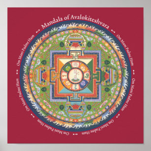 Poster IMPRIMER Mandala de Chenrezig - avec mantra