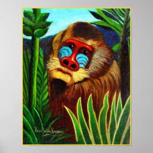 Poster Imprimer : Mandrill dans la jungle par Henri Rouss (Devant)