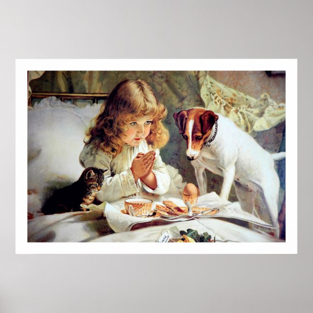 Poster Imprimer : Petit déjeuner en Lit : Girl, Terrier & (Devant)