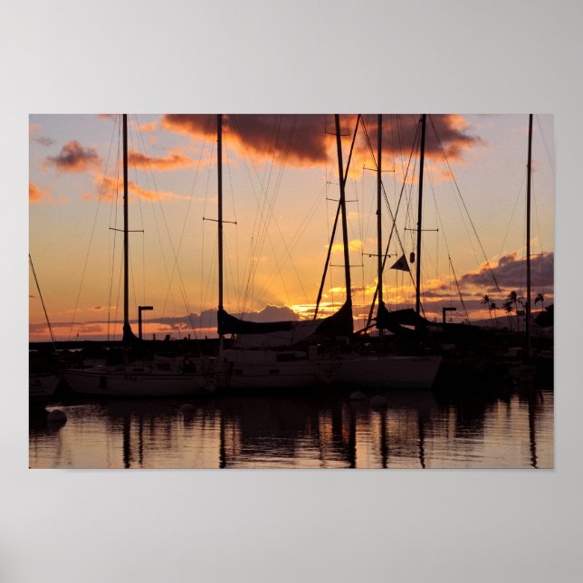 Poster Imprimer Port de bateaux de petite taille Waikiki (Devant)
