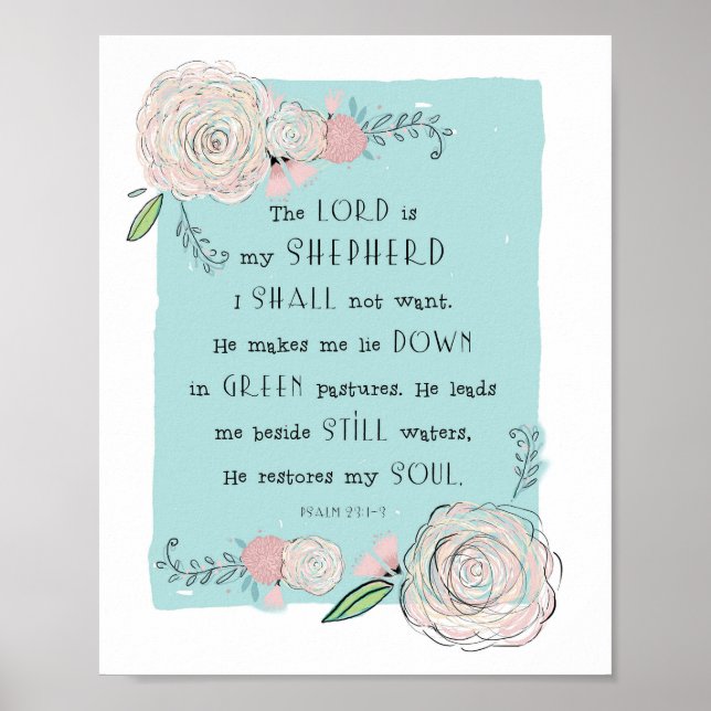 POSTER IMPRIMER PSALM 23 ART FLORAL (Devant)