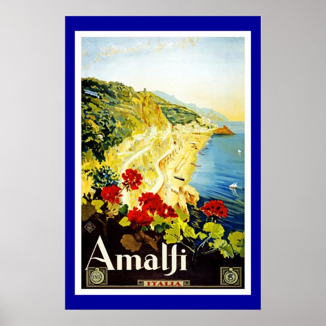 Poster Imprimer Retro Vintage Image Voyage Italie Amalfi (Devant)