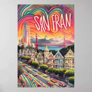 Poster Imprimer San Francisco Psychedelic Rainbow Art