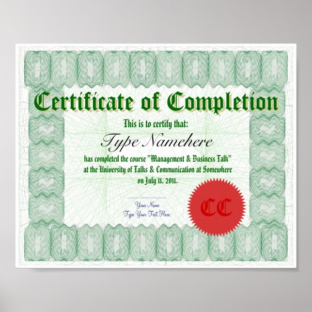 Poster Imprimer un certificat d'achèvement (Devant)