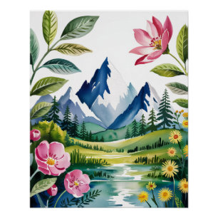 Poster Imprimer - Vintage Boho Watercolor Leaf