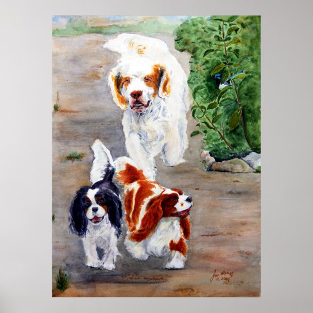 Poster imprimer - Voyageurs - Clumber Spaniel et Cavalier (Devant)