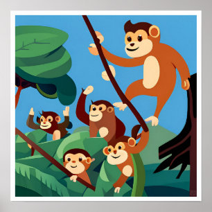 Poster Imprimez l'art des singes pour enfants