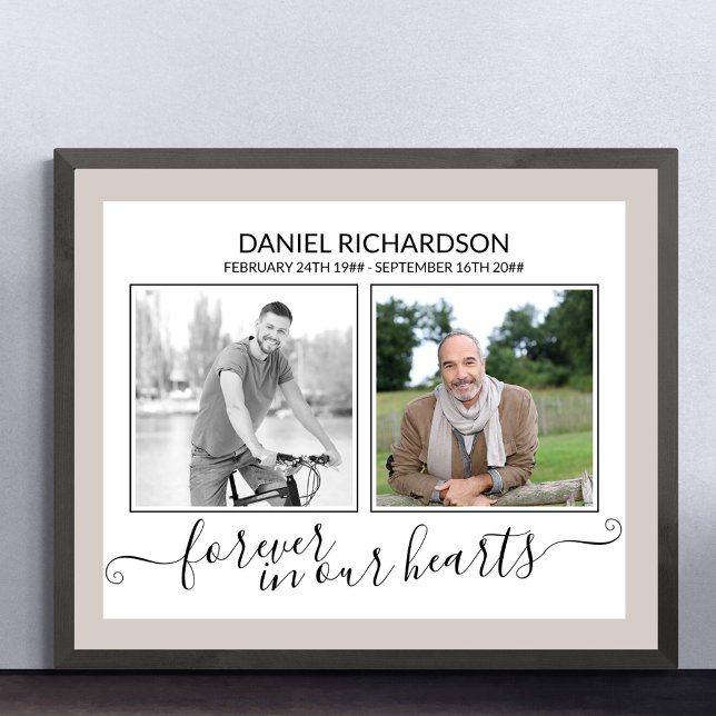 Poster In Love Memory 2 Photo EleganT Script Funeral (Funeral memorial poster to order professionally printed or as a printable digital download)
