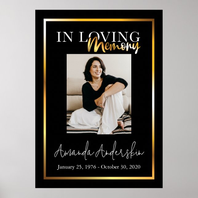 Poster In Love Memory Gold Funeral Photo (Devant)