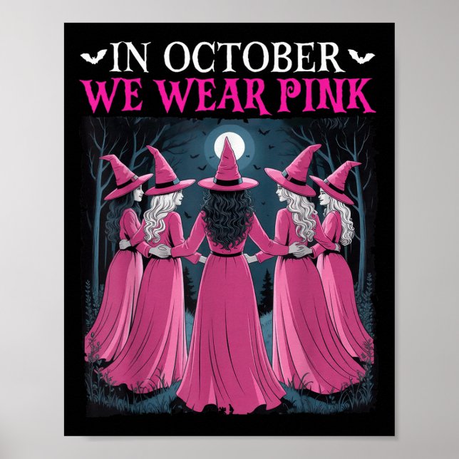 Poster In October We Wear Nk Witch Halloween Breast Cance (Devant)