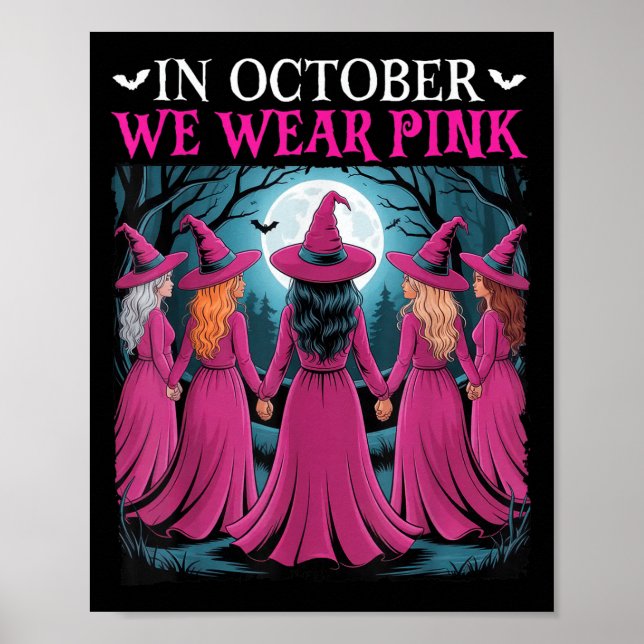 Poster In October We Wear Nk Witch Halloween Breast Cance (Devant)