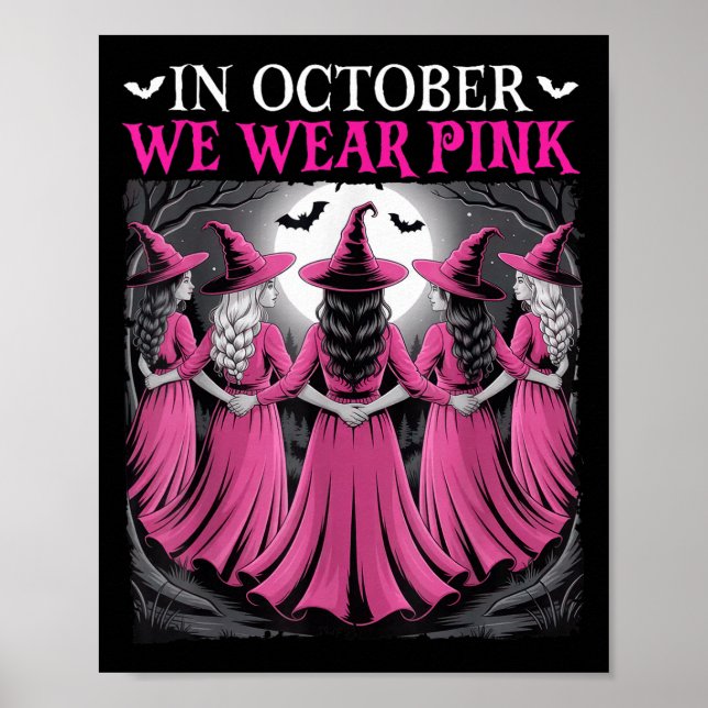 Poster In October We Wear Nk Witch Halloween Breast Cance (Devant)