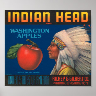 Poster Indian Head Washington Apples Vintage Crate Étique