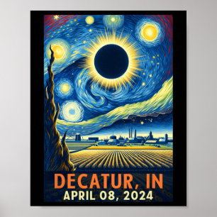 Poster Indiana Total Solar Eclipse 2024 Nuit étoilée