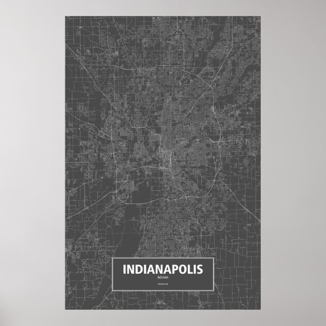 Poster Indianapolis, Indiana (blanc sur noir) (Devant)